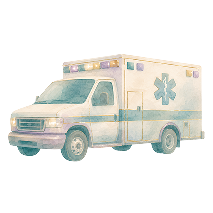 Watercolor illustration of an ambulance