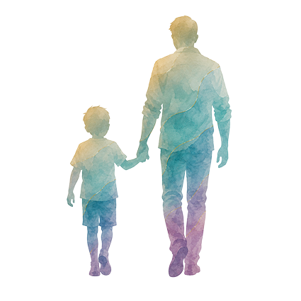 Watercolor silhouette of an adult and child walking hand in hand