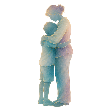 Watercolor silhouette of a parent embracing a child